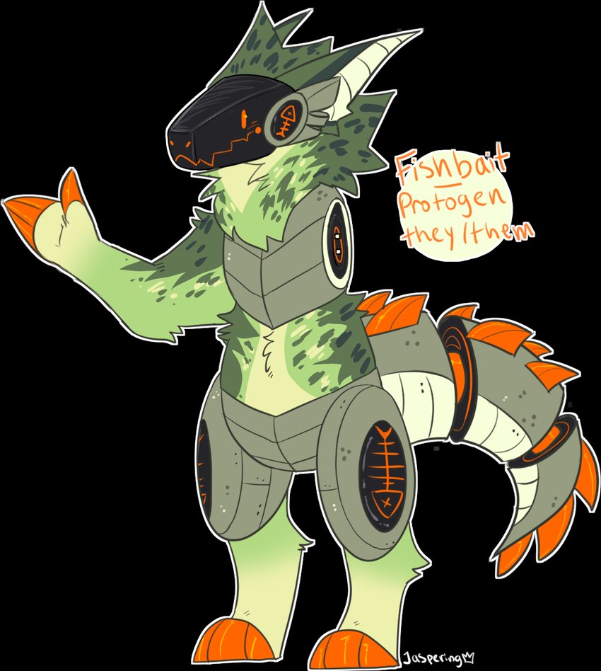 ambiguous_gender anthro claws digitigrade dot_eyes finger_claws fur green_body green_fur machine markings orange_claws orange_eyes orange_spikes orange_text outline protogen_visor simple_background solo spiked_tail spikes spikes_(anatomy) spots spotted_body spotted_fur standing tail text transparent_background white_outline jaspering protogen 2020 alpha_channel character_name digital_drawing_(artwork) digital_media_(artwork) english_text flat_colors full-length_portrait handwritten_text hi_res model_sheet portrait nonbinary_(lore)