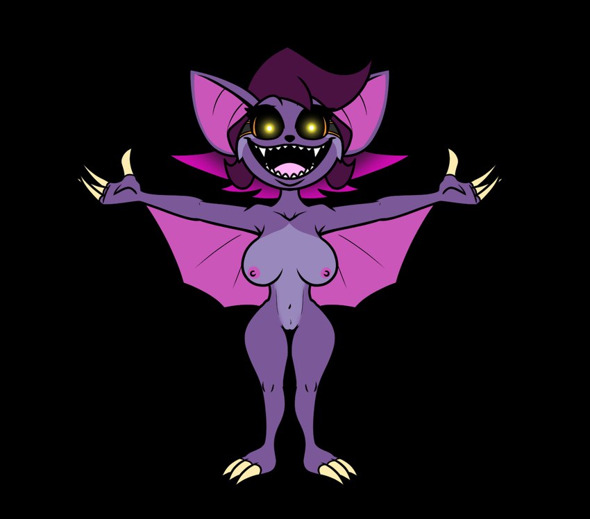 big_breasts big_ears breasts claws fangs female fur purple_body purple_fur solo teeth wings lord_sarloc pukijr sarlette bat batsloth mammal pilosan sloth xenarthran alpha_channel hi_res