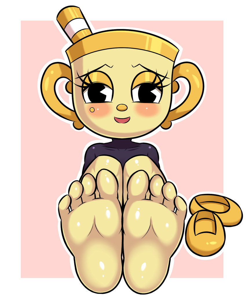 4_toes barefoot blush clothed clothing container cup feet female foot_focus footwear for_a_head goblet humanoid_feet looking_at_viewer not_furry plantigrade shoes simple_background soles solo toes huitu_c cuphead_(game) ms._chalice animate_inanimate humanoid object_head hi_res