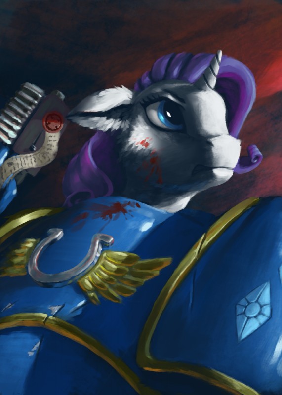 adeptus_astartes armor blasphemy blue_armor cosplay crossover_cosplay female heresy horn machine painterly power_armor solo space_marine eqlipse_(artist) friendship_is_magic hasbro my_little_pony mythology warhammer_(franchise) warhammer_40000 rarity_(mlp) ultramarine equid equine mammal mythological_creature mythological_equine unicorn crossover hi_res