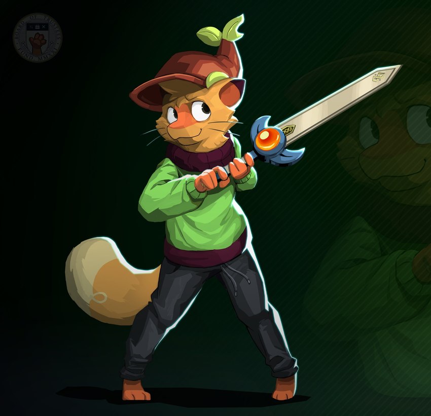 anthro holding_melee_weapon holding_object holding_sword holding_weapon male melee_weapon smile solo spread_legs spreading sword weapon lag_jpeg macamo fluffernutter alternate_version_at_source hi_res