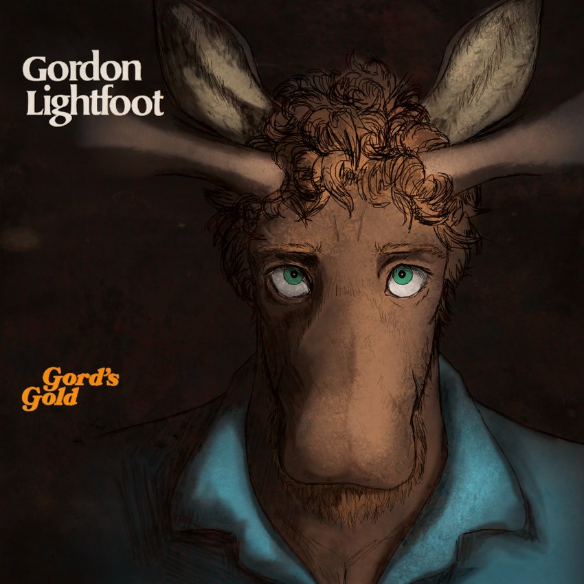 alternate_species anthro antlers auburn_hair brown_body brown_fur clothed clothing curled_hair denim filter fur furrification green_eyes hair horn looking_at_viewer male shirt simple_background solo text topwear thecuckingfunts third-party_edit gord's_gold gordon_lightfoot deer mammal moose new_world_deer 1:1 album_cover cover dark_theme digital_media_(artwork) english_text hi_res photo_manipulation photomorph