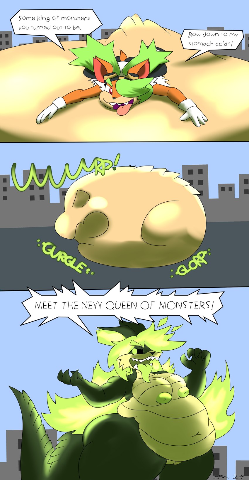 ambiguous_gender ambiguous_prey anthro body_size_growth digestion digestion_noises digestion_sequence female size_difference size_transformation smaller_anthro smaller_female smaller_pred species_transformation text transformation vore dirtymac bandicoot dinosaur kaiju mammal marsupial prehistoric_species reptile scalie absurd_res english_text hi_res