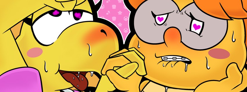 ahegao anthro blush bodily_fluids duo eyewear female female/female hair heart_eyes heart_symbol looking_pleasured open_mouth sweat tongue tongue_out thunderfap mario_bros nintendo paper_mario koopie_koo lakilulu koopa koopa_troopa lakitu scalie absurd_res hi_res