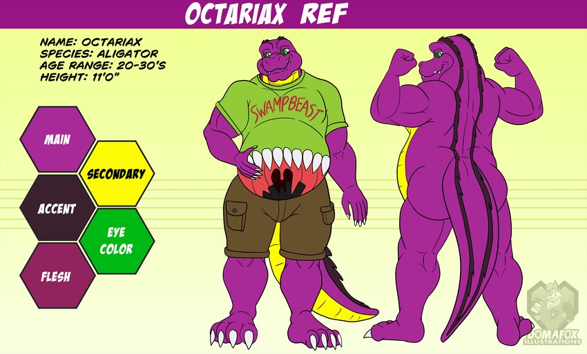 male overweight slightly_chubby domafox octariax alligator alligatorid crocodilian reptile scalie absurd_res hi_res model_sheet