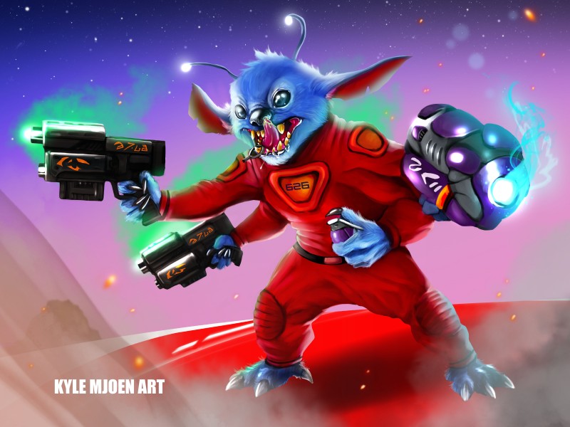 4_arms 4_fingers black_claws black_nose blue_body blue_eyes blue_fur claws clothed clothing explosives fingers fur grenade multi_arm multi_limb multi_wielding notched_ear picking_nose plasma_gun realistic slime solo space spacesuit standing toe_claws tongue tongue_out weapon kyle_mjoen disney lilo_and_stitch stitch_(lilo_and_stitch) alien experiment_(lilo_and_stitch) 4:3 absurd_res hi_res