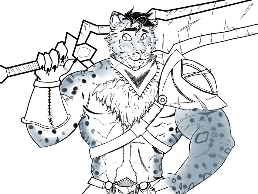 anthro barbarian male muscular muscular_male solo fmike felid mammal pantherine snow_leopard 4:3 hi_res