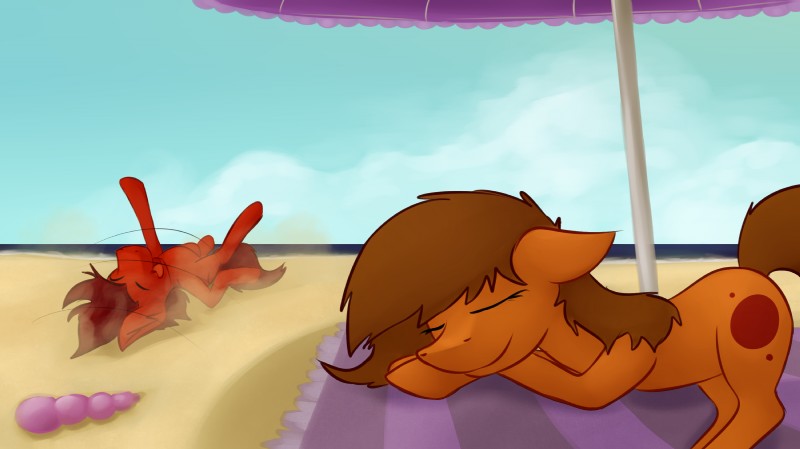 beach duo female feral male on_towel outside relaxing seaside towel marsminer hasbro my_little_pony fan_character mars_miner venus_spring equid equine horse mammal pony digital_media_(artwork) hi_res