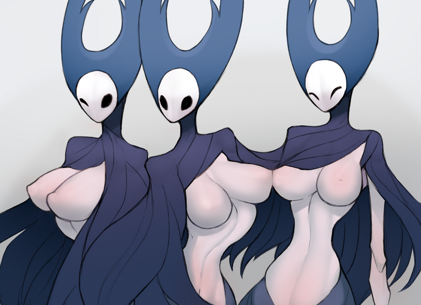 big_breasts breasts clothing eyes_closed female group nipples non-mammal_breasts one_eye_closed simple_background wink scas hollow_knight team_cherry mantis_lord_(hollow_knight) arthropod humanoid insect mantis featureless_(disambiguation) 2020 digital_media_(artwork)