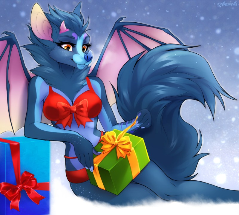 bat_wings breasts christmas_clothing christmas_lingerie clothing female gift gift_wrapped holidays lingerie membrane_(anatomy) membranous_wings snow wings layala christmas phoebe_(nathanael_wolf) bat mammal