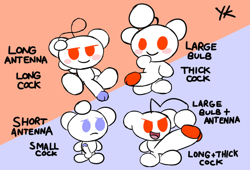 antennae_(anatomy) balls big_penis blue_background blue_eyes blush blush_stickers erection feet flaccid frown genitals group huge_penis humanoid_genitalia humanoid_penis hyper hyper_genitalia hyper_penis male mascot open_mouth penis pupils red_background red_eyes sad simple_background sitting small_pupils smile smug standing text thick_penis toony yungknight reddit snoo alien alien_humanoid humanoid absurd_res english_text hi_res model_sheet