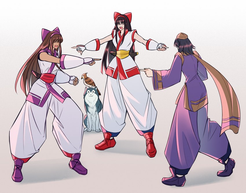 accessory brown_hair dark_body dark_skin female hair hair_accessory hair_ribbon long_hair melee_weapon pale_skin ribbons scarf short_hair simple_background sword weapon white_background 99kofjj samurai_shodown spider-man_pointing_at_spider-man mamahaha nakoruru purple_nakoruru rera_(samurai_shodown) shikuru accipitrid accipitriform avian bird canid canine canis human mammal wolf hi_res