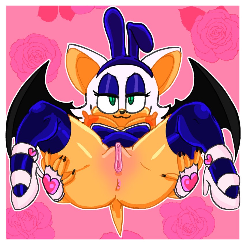 anthro anus bat_wings blue_eyeshadow border breasts bunny_costume clothing costume eyeshadow female genitals gloves handwear legwear makeup membrane_(anatomy) membranous_wings presenting pussy simple_background solo spread_legs spreading stockings white_border wings lewd4food sega sonic_the_hedgehog_(series) rouge_the_bat bat mammal 1:1