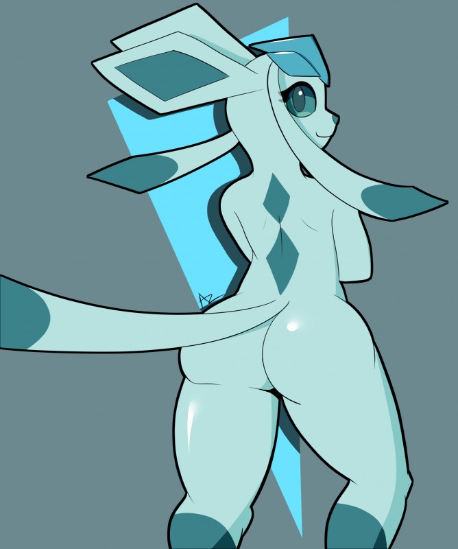 anthro anthrofied butt female looking_at_viewer nude solo standing thick_thighs wide_hips azlech nintendo pokemon canid eeveelution generation_4_pokemon glaceon mammal pokemon_(species) absurd_res hi_res