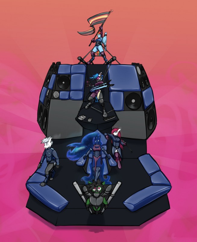 anthro anthrofied double-neck_guitar earplugs electric_guitar feathered_wings feathers female flag group guitar horn latex male musical_instrument parade_float plucked_string_instrument red_eyes riding_crop speaker string_instrument whip wings krd friendship_is_magic hasbro mad_max my_little_pony mythology clipped_wings_(oc) double_diamond_(mlp) fan_character krd_(oc) princess_luna_(mlp) rainbow_dash_(mlp) tight_fit_(oc) vinyl_scratch_(mlp) earth_pony equid equine horse mammal mythological_creature mythological_equine pegasus pony unicorn winged_unicorn 2015 digital_media_(artwork) hi_res