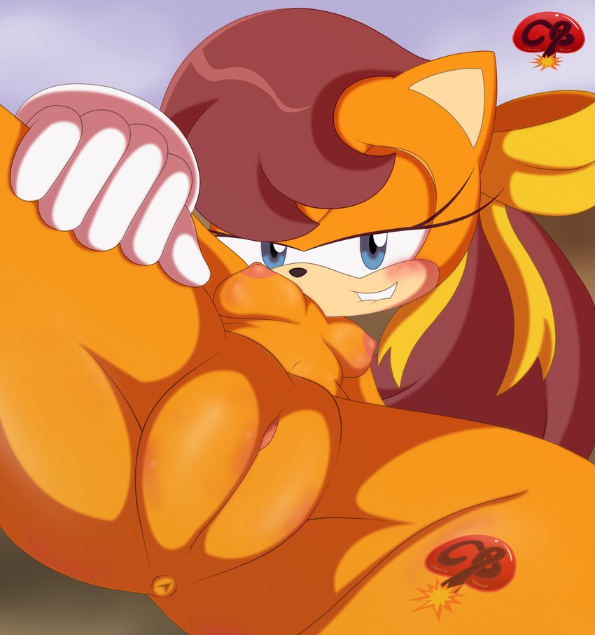 anthro anus bite biting_lip blue_eyes breasts brown_hair clothing eyebrows female genital_focus genitals gloves gloves_only gradient_background hair hair_fluff handwear handwear_only long_hair looking_at_viewer mostly_nude nipples orange_body orange_skin presenting presenting_pussy pussy pussy_focus ribbon_in_hair ribbons simple_background solo spread_legs spreading white_clothing white_gloves white_handwear ladycherrybomba sega sonic_the_hedgehog_(series) sonic_x-treme tiara_boobowski domestic_cat felid feline felis mammal absurd_res hi_res watermark