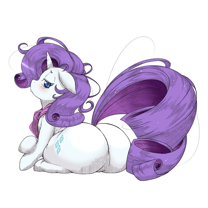 big_butt blush butt female feral horn looking_back simple_background solo white_background heizou112 friendship_is_magic hasbro my_little_pony mythology rarity_(mlp) equid equine mammal mythological_creature mythological_equine unicorn 1:1