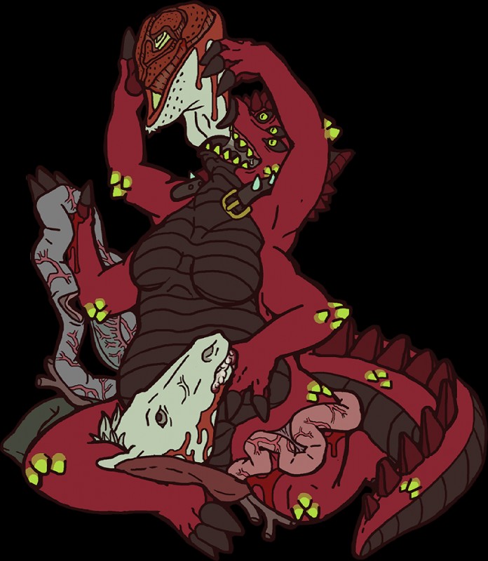 4_arms 4_fingers 6_eyes ambiguous_gender anthro black_sclera blood bodily_fluids breasts claws collar death entrails featureless_breasts female fingers food gore guts hard_vore intestines long_tail meat multi_arm multi_eye multi_limb non-mammal_breasts nude open_mouth organs red_body red_skin sharp_teeth simple_background solo spiked_collar spikes tail teeth toe_claws transparent_background violence vore yellow_eyes musorok mythology dragon equid equine horse mammal monster mythological_creature mythological_scalie scalie 2018 alpha_channel digital_media_(artwork)