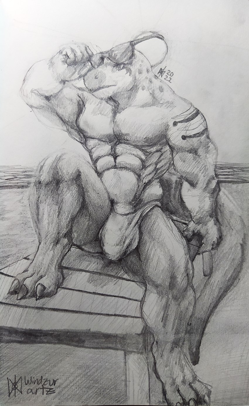 3_toes 5_fingers abs anthro balls_outline beach beach_chair biceps big_bulge big_muscles big_penis big_tail bulge claws clothed clothing deltoids detailed_bulge digitigrade eyewear feet fingers flaccid genital_outline genitals holding_eyewear holding_object holding_sunglasses humanoid_genitalia humanoid_penis latissimus_dorsi looking_away male markings mostly_nude mostly_nude_anthro mostly_nude_male muscular muscular_anthro muscular_male muscular_thighs obliques oblivious outside partially_clothed partially_clothed_anthro partially_clothed_male pecs penis penis_base penis_outline public public_exposure raised_leg sand seaside sitting sky solo speedo speedo_only spots spread_legs spreading striped_markings stripes sun sunbathing sunglasses swimwear tail thick_penis toe_claws toes topless topless_anthro topless_male trapezius triceps water windzurartz monroe_lehner collared_lizard common_collared_lizard lizard reptile scalie 2022 graphite_(artwork) hi_res monochrome sketch traditional_media_(artwork)