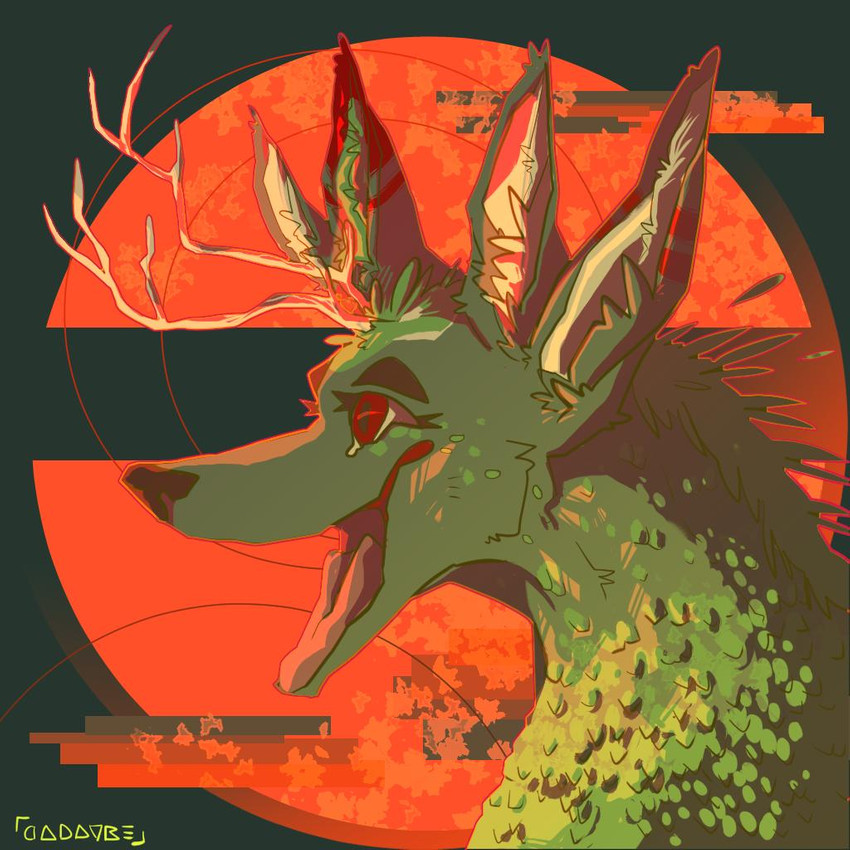 4_ears ambiguous_gender antennae_(anatomy) antlers ear_markings facial_markings fur green_body green_fur green_scales happy head_markings horn long_ears mane markings multi_ear open_mouth pink_tongue red_eyes red_markings scales solo tan_body tan_fur tongue cadavren eksino_(primonyr) alien bionyr 1:1 headshot_portrait icon portrait male_(lore)