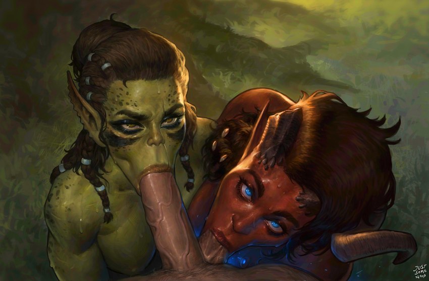 ball_suck breasts broken_horn brown_hair brown_spots curled_horn duo_focus eye_contact fellatio female female_penetrated first_person_view green_body green_skin group hair half-closed_eyes horn humanoid_pointy_ears looking_at_another male male/female male_penetrating male_penetrating_female markings narrowed_eyes oral oral_penetration outdoor_nudity outside_sex penetration penile pointy_ears pov_blowjob red_body red_skin sex spots spotted_body spotted_skin sucking wide_eyed justsomenoob baldur's_gate baldur's_gate_3 larian_studios karlach lae'zel demon demon_humanoid githyanki human humanoid mammal tiefling 2024 hi_res