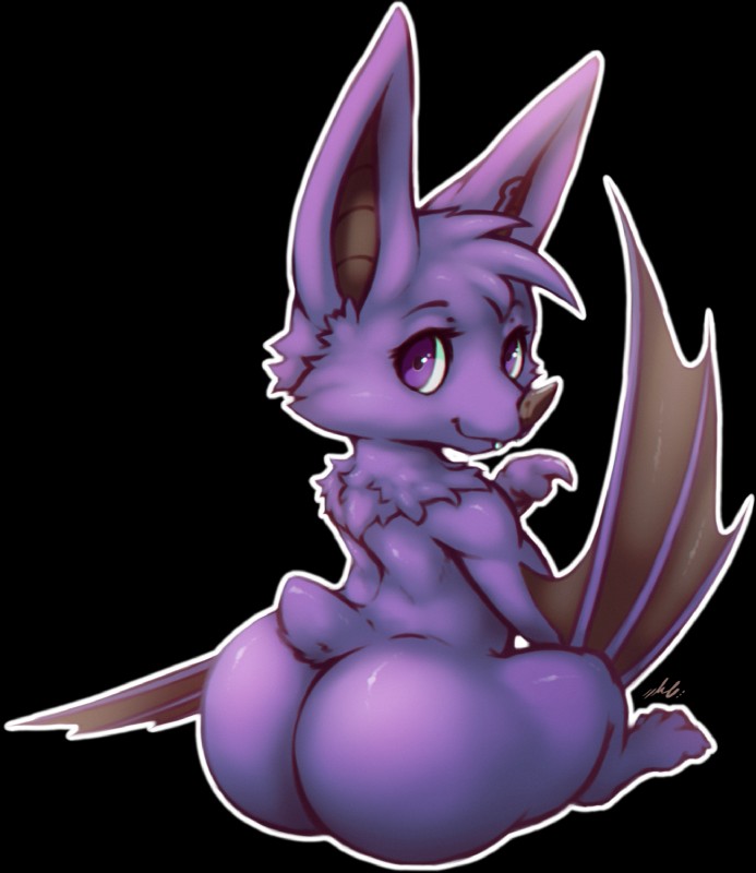 ambiguous_gender anthro big_butt butt countershading echo fangs fur hair looking_at_viewer looking_back looking_back_at_viewer nude purple_body purple_butt purple_eyes purple_fur rear_view simple_background smile solo tail teeth thick_thighs transparent_background white_body white_countershading wide_hips wings bitfly echo_beat bat mammal 2018 alpha_channel digital_media_(artwork) hi_res signature