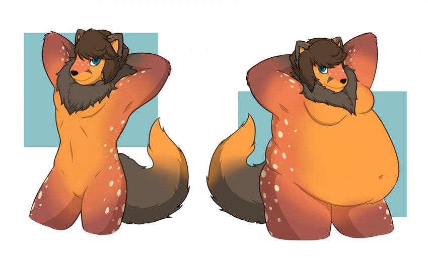 anthro bangs before_and_after belly belly_expansion big_belly black_nose blue_eyes brown_hair brown_tail dipstick_tail expansion featureless_chest fluffy fluffy_tail freckled_face freckles fur hair hands_behind_head looking_at_viewer male male_anthro markings moobs multicolored_body multicolored_fur navel neck_tuft obese obese_anthro obese_male orange_body orange_fur orange_inner_ear orange_tail_tip overweight overweight_anthro overweight_male rectangle short_hair simple_background smile smiling_at_viewer solo spots spotted_body spotted_fur standing tail tail_markings tan_spots thick_thighs thigh_expansion tuft two_tone_tail weight_gain white_background theannoyingnpc twix_(twixyfloof) canid canine fox mammal 2017 colored digital_drawing_(artwork) digital_media_(artwork) english_description multiple_images portrait shaded simple_shading three-quarter_portrait