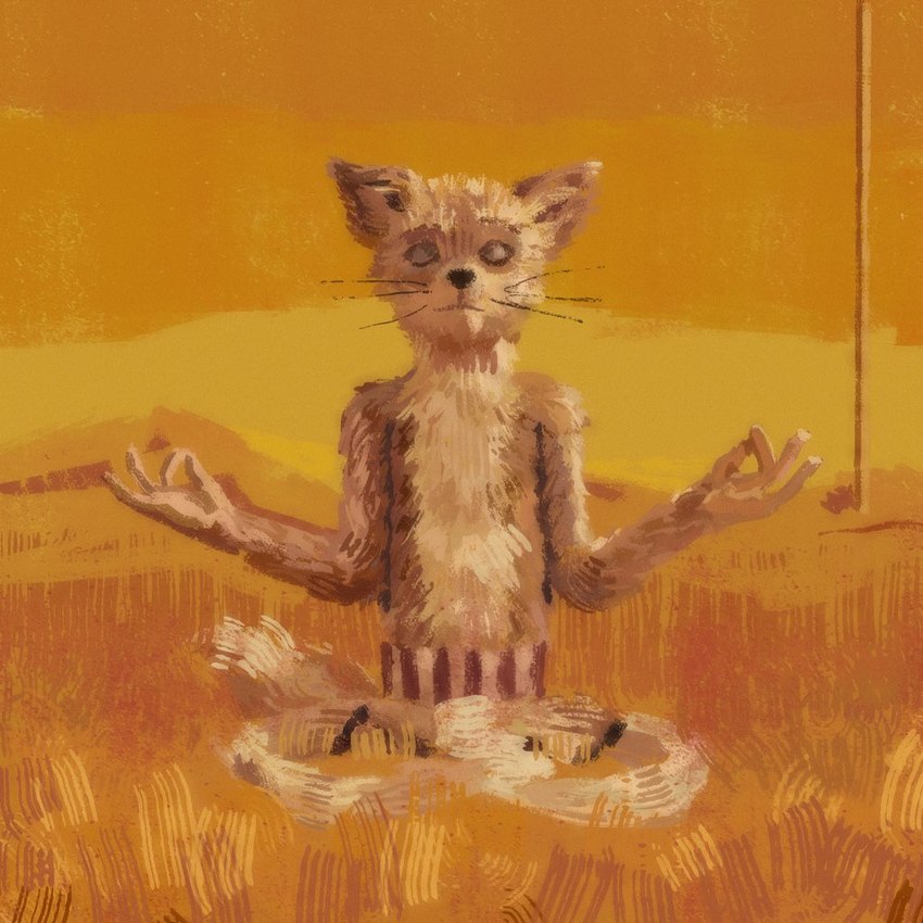 anthro biped clothing crossed_legs detailed_background eyes_closed fur gesture hand_gesture male meditation ok_sign outside sitting solo swimwear tan_body tan_fur whiskers soulfullhyena fantastic_mr._fox kristofferson_silverfox canid canine fox mammal red_fox silver_fox true_fox 1:1 2024 digital_media_(artwork) digital_painting_(artwork)