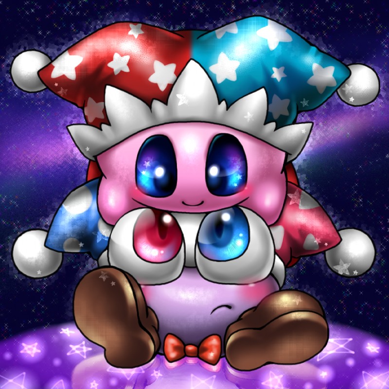 ambiguous_gender clothing duo fool's_hat hat headgear headwear not_furry smile box_xod kirby_(series) nintendo kirby marx_(kirby) 1:1 2013