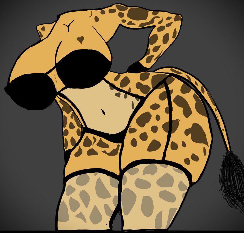 anthro big_breasts big_butt bra breasts butt clothing female garter_straps heart_(marking) huge_breasts legwear markings simple_background solo spots spotted_markings stockings thick_thighs underwear wide_hips the_good_guy_two giraffe giraffid humanoid mammal