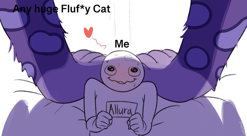 ambiguous_gender blush bodily_fluids female feral fur goofy_smile lying markings on_back paws purple_body purple_fur saliva saliva_on_head shadow sign spots spotted_body spotted_fur text marenlicious hasbro mlp_g5 my_little_pony allura_(mlp) felid human humanoid mammal pantherine snow_leopard english_text hi_res