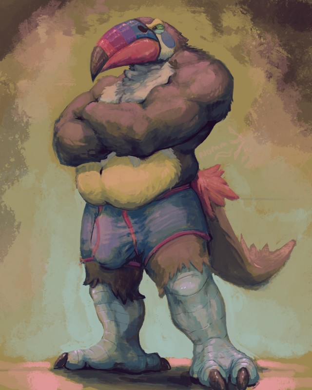 anthro anthrofied barazoku beak big_bulge boxer_briefs bulge clothing male musclegut muscular muscular_anthro muscular_male overweight overweight_anthro overweight_male pokemorph solo standing underwear nommz nintendo pokemon avian bird generation_7_pokemon pokemon_(species) toucannon 2017 4:5 absurd_res hi_res