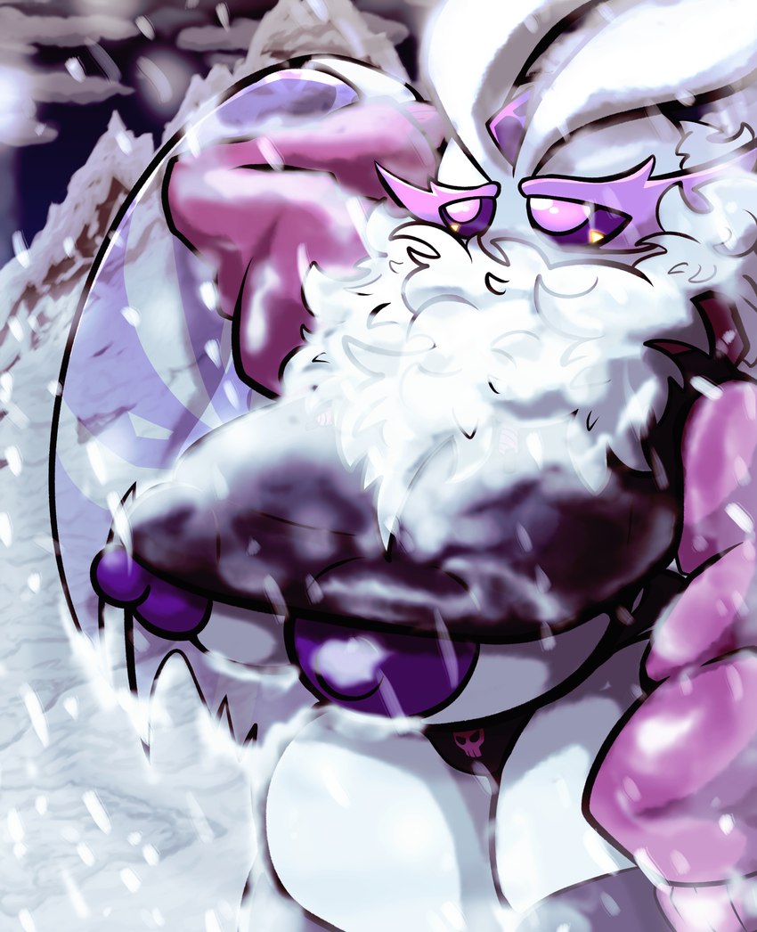 big_breasts breasts clothing female footwear fur legwear mountain pink_eyes snow snowing socks solo thigh_highs thigh_socks under_boob underwear white_body white_fluff white_fur white_skin wings puffylover69 nintendo pokemon melissa_(puffylover69) arthropod frosmoth generation_8_pokemon pokemon_(species) hi_res