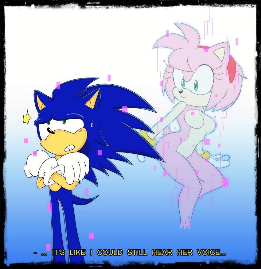 anthro blue_body blue_fur breasts cyberspace duo featureless_breasts female fur male medium_breasts narrow_hips nude pink_body pink_fur slim_male text thigh_gap thin_calves thin_legs thin_thighs translucent wide_hips newventure sega sonic_frontiers sonic_the_hedgehog_(series) amy_rose sonic_the_hedgehog eulipotyphlan hedgehog mammal absurd_res english_text hi_res