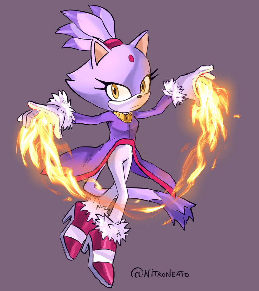 anthro clothing elemental_manipulation female fire fire_manipulation footwear fur gloves hair handwear ponytail simple_background solo yellow_eyes nitroneato sega sonic_the_hedgehog_(series) blaze_the_cat felid feline mammal 2019 hi_res signature