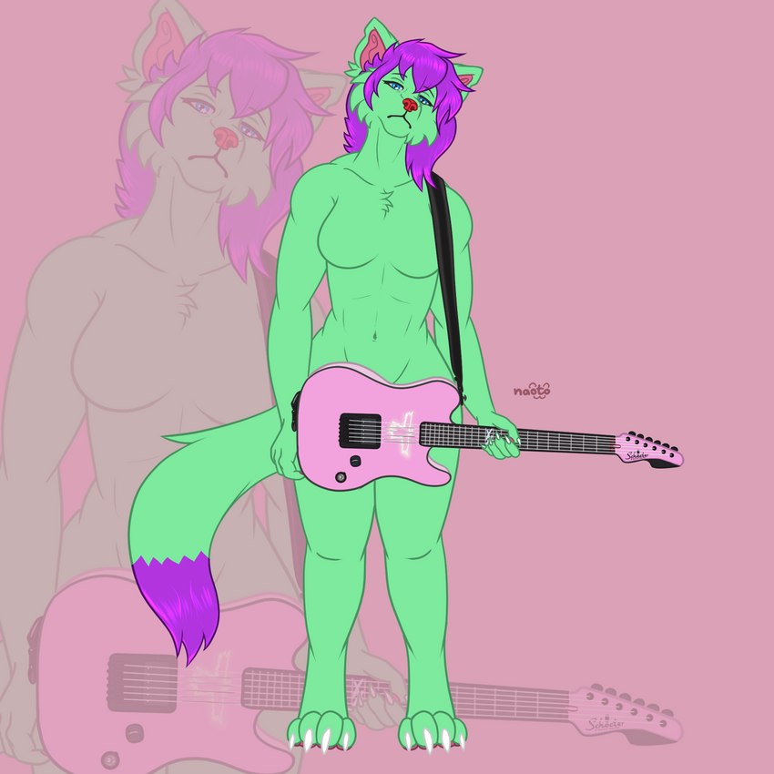 anthro female green_body guitar guitarist hair machine_gun_kelly male male/female musical_instrument pink_hair plucked_string_instrument sad solo string_instrument naoto canid canine fox mammal 1:1 full-length_portrait hi_res portrait