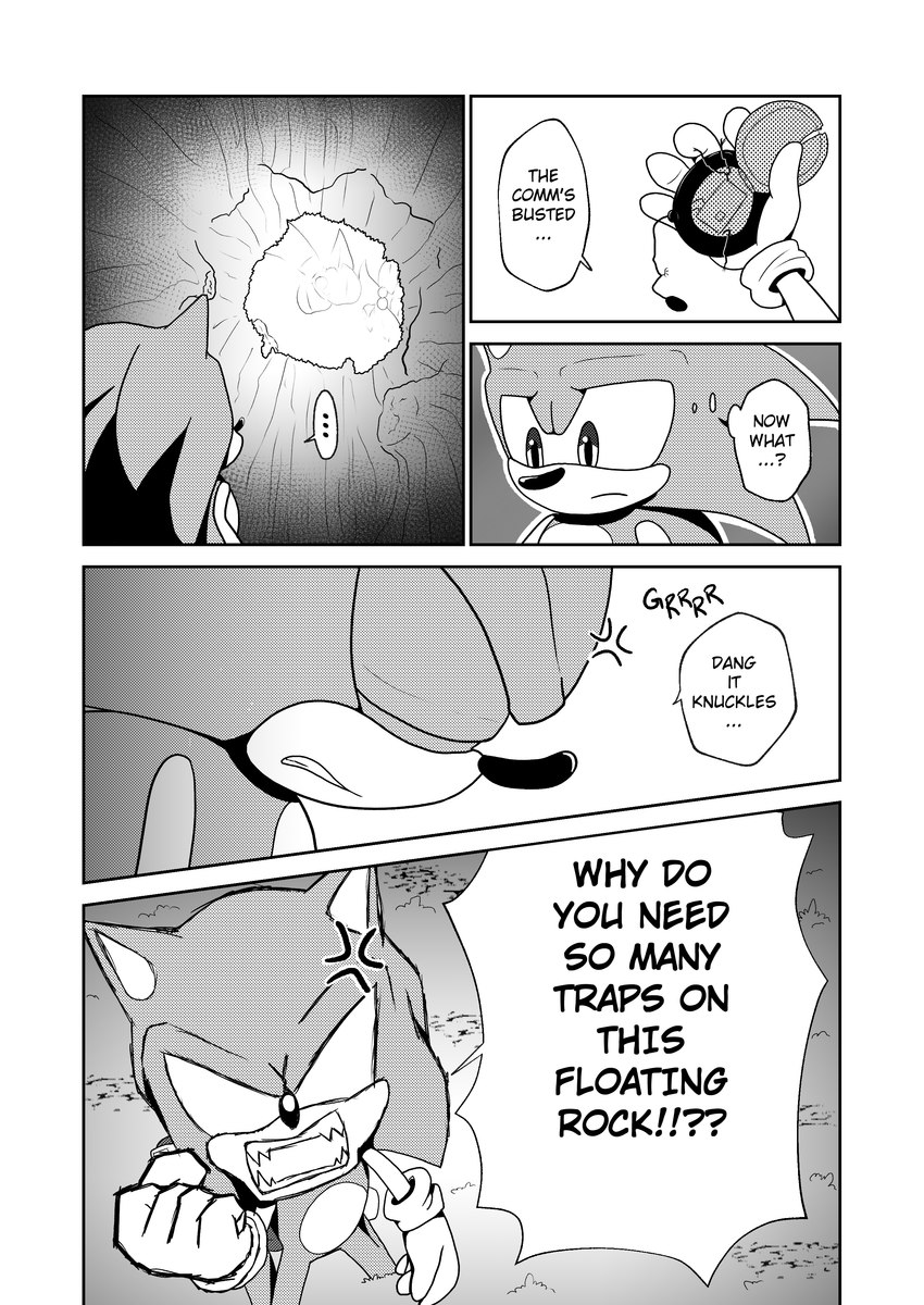 angel_island clothed clothing footwear forest gloves handwear hole_(pit) male manga_style partially_clothed plant shoes text tree codyf0xx sega sonic_the_hedgehog_(series) sonic_the_hedgehog eulipotyphlan hedgehog mammal absurd_res comic english_text greyscale hi_res monochrome