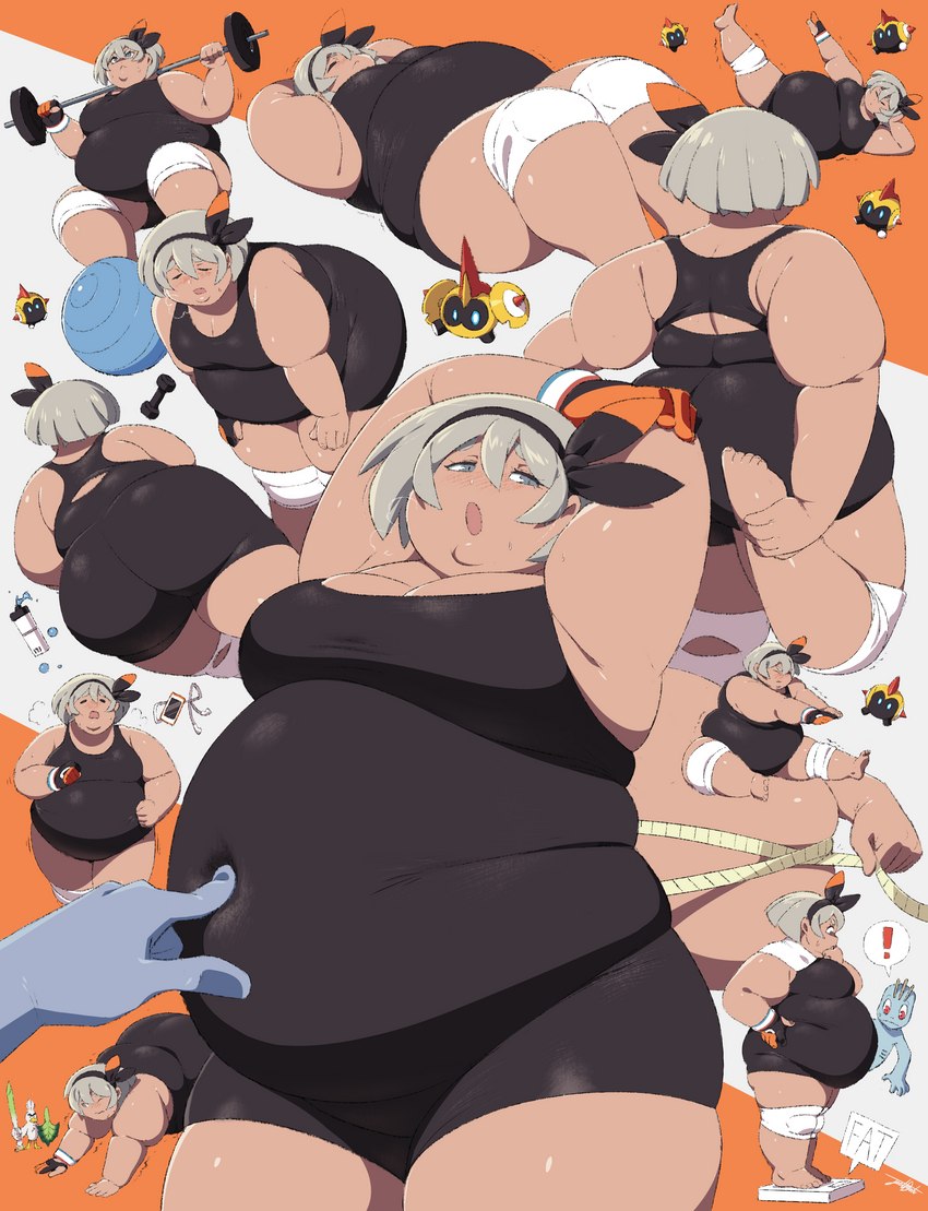 ambiguous_gender anthro belly belly_poke big_belly big_breasts big_butt breasts butt exercise female female_human grey_hair group gym_leader hair huge_butt huge_thighs human_focus love_handles not_furry_focus obese obese_female obese_human overweight overweight_female overweight_human thick_thighs weighing_scale weight_conscious weight_gain weightlifting workout jeetdoh nintendo pokemon bea_(pokemon) avian falinks generation_1_pokemon generation_8_pokemon human machop mammal pokemon_(species) sirfetch'd absurd_res hi_res