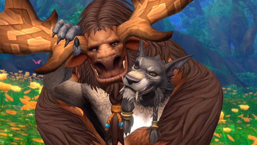 anthro braided_hair cuddling duo hair horn horn_grab hug male male/male outside mrkipler blizzard_entertainment warcraft bovid bovine canid mammal tauren werecanid werecreature worgen 16:9 2019 3d_(artwork) digital_media_(artwork) widescreen