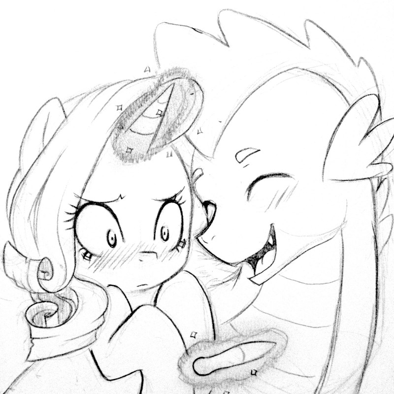 duo female horn magic male pregnant kianamai friendship_is_magic hasbro my_little_pony mythology rarity_(mlp) spike_(mlp) dragon equid equine mammal mythological_creature mythological_equine mythological_scalie scalie unicorn 1:1 hi_res monochrome