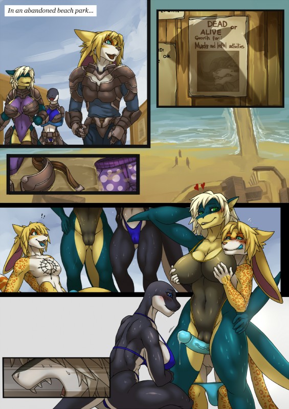 anthro armor balls beach big_breasts bikini blue_eyes blue_penis blush bodily_fluids breast_grab breasts bulge camel_toe cleavage clothed clothing clothing_down crouching ear_piercing elbow_fin erection exclamation_point fangs female femboy floppy_ears genital_fluids genitals grabbing_from_behind green_eyes group group_sex hair hand_on_breast hand_on_hip heart_symbol humanoid_genitalia humanoid_penis leotard licking licking_lips long_ears looking_at_genitalia looking_at_penis male male/female midriff navel nipple_outline one-piece_swimsuit open_mouth outside penis piercing precum precum_string pussy pussyjob sand seaside self_lick sex sex_on_the_beach sky smile speedo standing swimwear tail tattoo teeth text threesome tight_clothing tongue tongue_out trio two-piece_swimsuit vein water wet link2004 fallout microsoft oro_uinku cetacean cheetabbit cheetah deathclaw dolphin felid feline fish hybrid lagomorph leporid mammal marine oceanic_dolphin orca rabbit scalie shark toothed_whale comic english_text hi_res