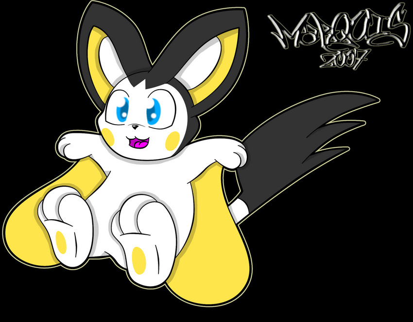 ambiguous_gender black_body black_fur blue_eyes feet fur open_mouth pawpads paws semi-anthro simple_background solo toes tongue transparent_background white_body white_fur white_inner_ear wings yellow_body yellow_fur yellow_inner_ear yellow_pawpads marquis2007 nintendo pokemon emolga generation_5_pokemon pokemon_(species) 2011 alpha_channel