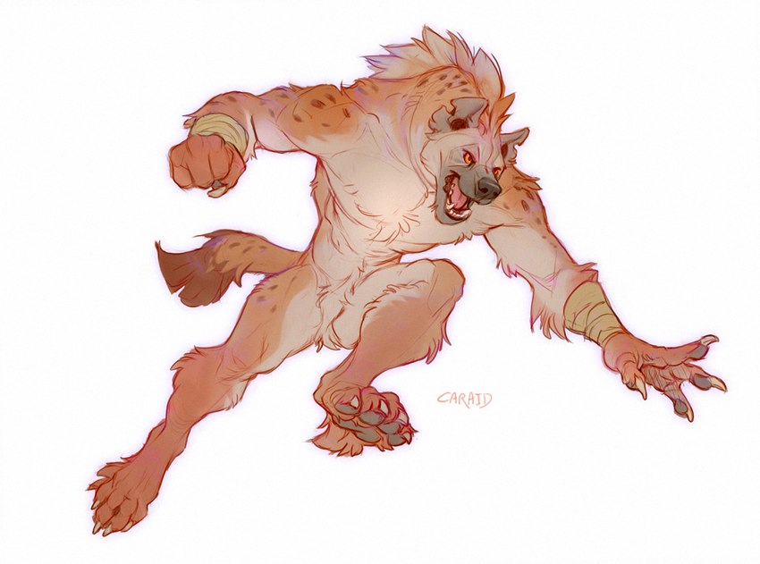 4_fingers 4_toes anthro brown_body brown_fur crotch_tuft feet fingers fur male open_mouth simple_background solo teeth toes tongue tuft white_background caraid gnoll hyena mammal spotted_hyena 2022 digital_media_(artwork)