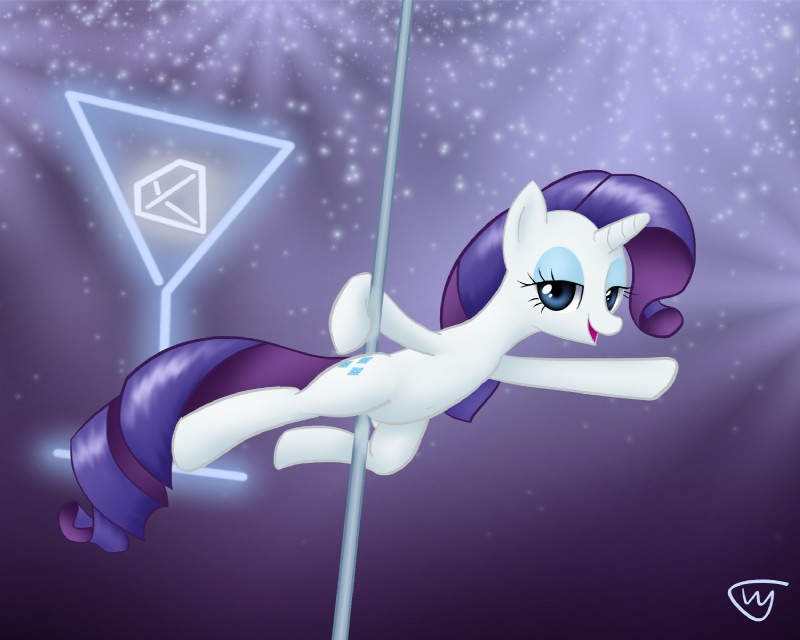 blue_eyes cutie_mark dancing diamond_(gem) eyes_closed female feral gem hair hooves horn lights manehattan neon open_mouth pole pole_dancing purple_hair solo livriel friendship_is_magic hasbro my_little_pony mythology rarity_(mlp) equid equine mammal mythological_creature mythological_equine unicorn 5:4 hi_res