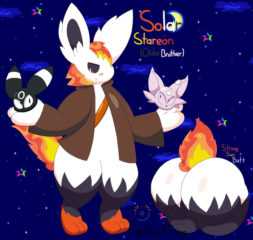 anthro big_butt black_sclera butt clothing feral half_clothed male sky solar_stareon_(luigidoesathing) solo star starry_sky tail luigidoesathing nintendo pokemon eeveelution espeon generation_2_pokemon pokemon_(species) umbreon absurd_res hi_res