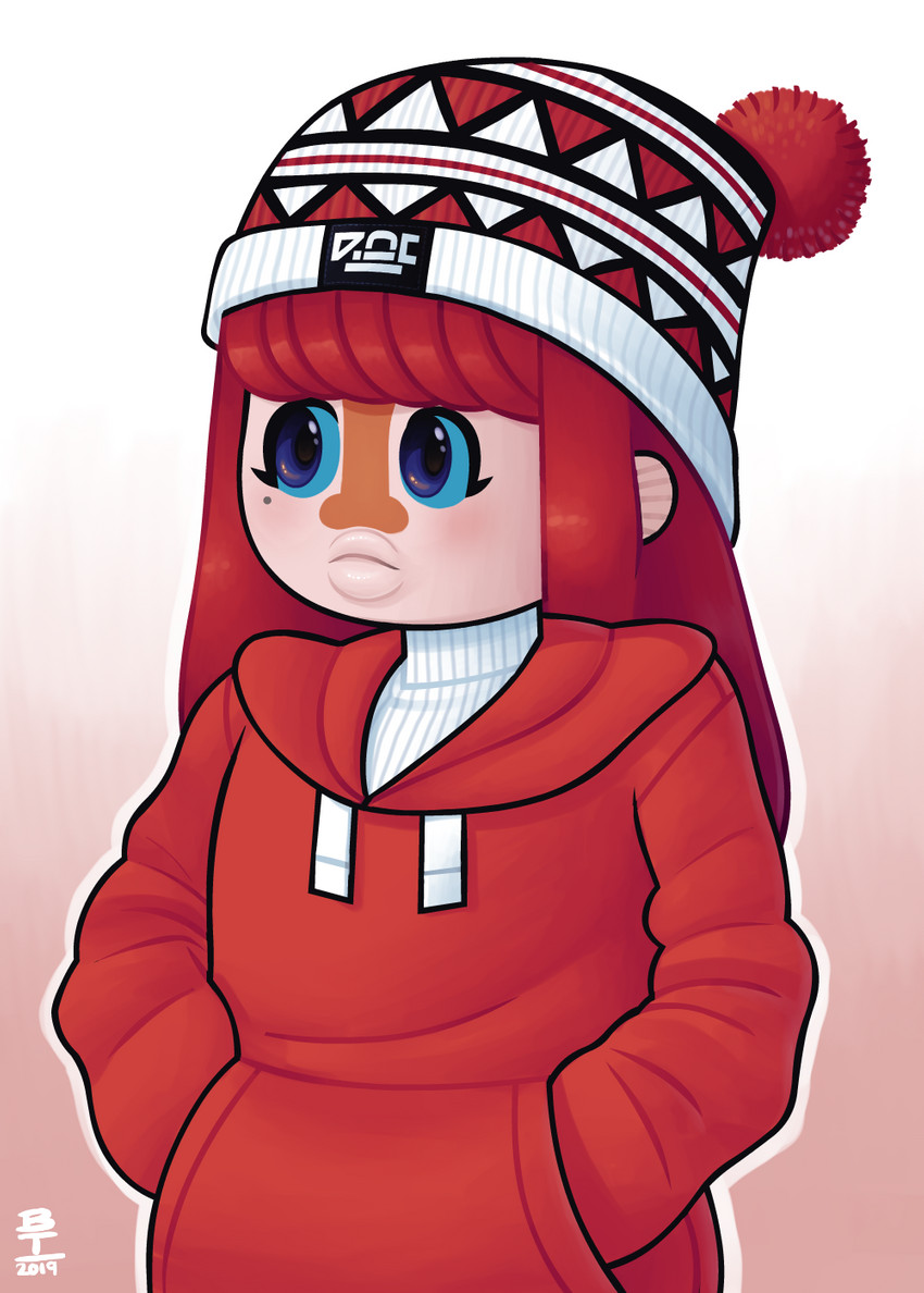 anthro beanie blue_eyes blue_sclera clothing female hat headgear headwear hoodie solo topwear turtleneck wig wazzaldorp real_axolotl_hours koi-chan amur_carp carp cyprinid cypriniform fish koi marine typical_carp 2019 hi_res