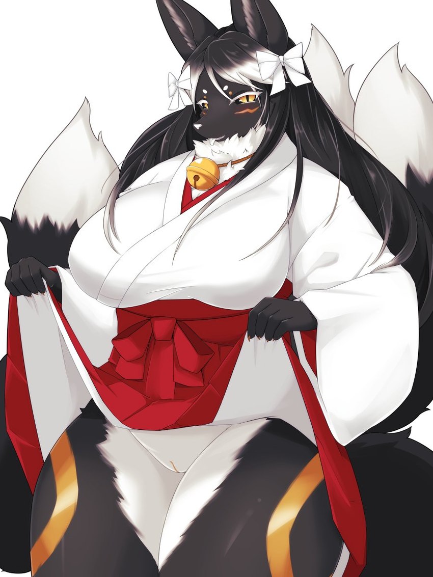 anthro big_breasts breasts clothed clothing female female_anthro fingers fur genitals hair kemono looking_at_viewer multi_tail pussy solo tail takeshi_kemo serenata_(glacial_wind) canid canine fox mammal 3:4 hi_res