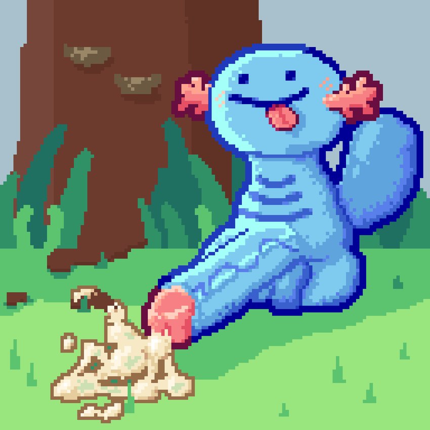 armless balls big_penis blue_balls blue_body blue_penis bodily_fluids cum cum_on_ground ejaculation feral fungus genital_fluids genitals grass humanoid_genitalia humanoid_penis male nude outside penis plant smile smooth_skin solo tail thick_tail tongue tongue_out tree cilokyne nintendo pokemon amphibian generation_2_pokemon pokemon_(species) wooper 1:1 digital_media_(artwork) pixel_(artwork)