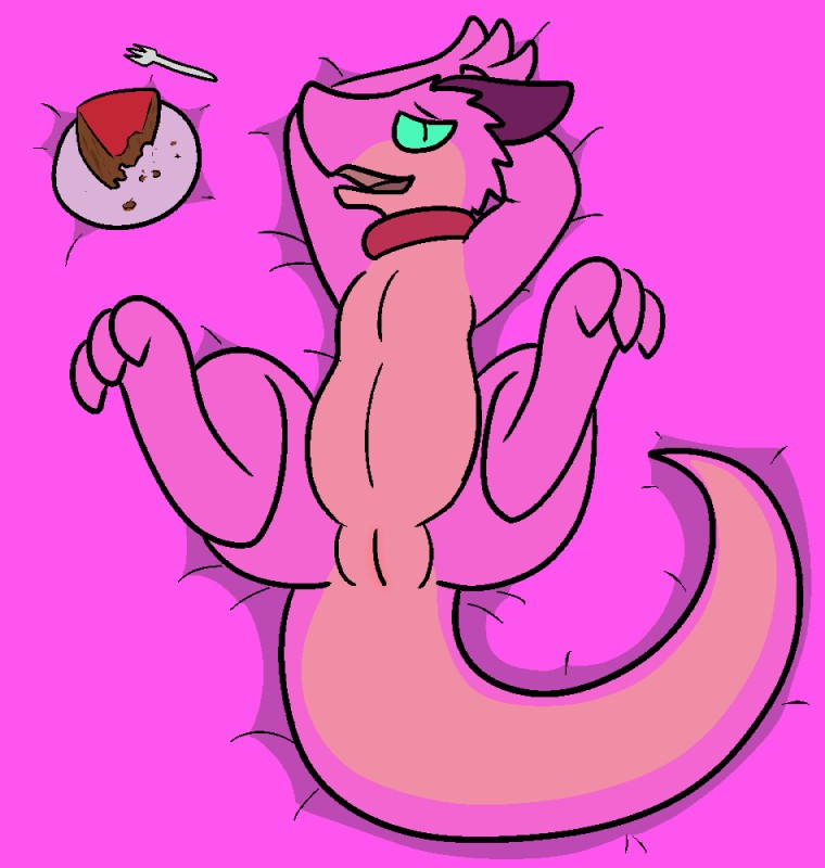 anthro bed blue_eyes cake collar dessert female food furniture genitals horn nude open_mouth pussy solo trout_(artist) spaffy kobold reptile scalie 2016 aliasing digital_media_(artwork)