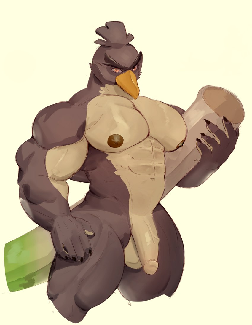 5_fingers abs anthro anthrofied balls barazoku beak biceps big_muscles big_pecs brown_body fingers food genitals humanoid_genitalia humanoid_penis leek male muscular muscular_anthro muscular_male nipples onion pecs penis plant pokemorph simple_background solo vegetable sleepymute nintendo pokemon avian bird galarian_farfetch'd galarian_form generation_8_pokemon pokemon_(species) regional_form_(pokemon) 2020 digital_media_(artwork) hi_res portrait shaded three-quarter_portrait